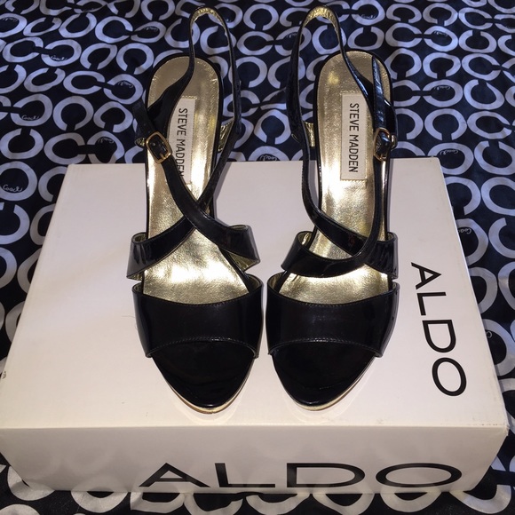 STEVE MADDEN EVENING SANDALS BLACK/GOLD