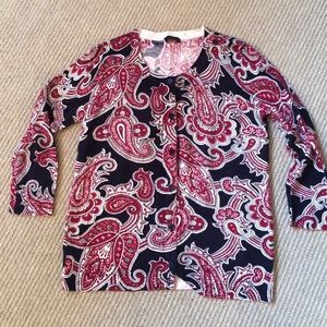 Talbots Navy, Red and Cream Cardigan Sweater.