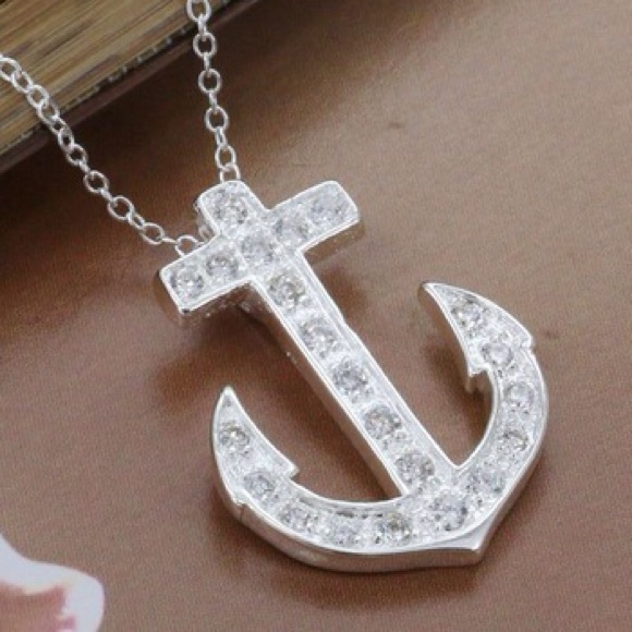 NEW. .925 silver/rhinestone anchor