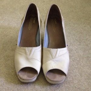 TOMS ivory satin wedges