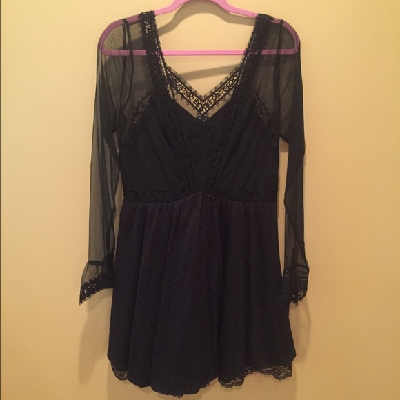Free People Long Sleeve Victoria Lace Mini Dress