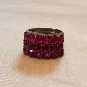 Vintage Stacked Pink Ruby Silver Rings