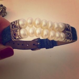Pearl and Denim Bracelet