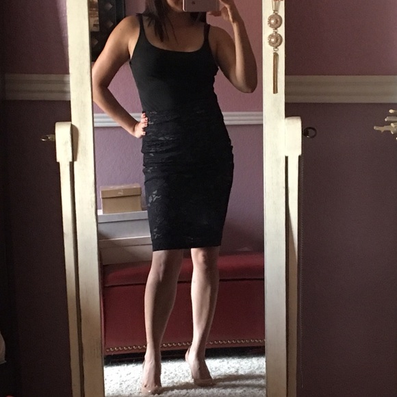 Bisou Bisou Dresses & Skirts - Bisou Bisou XS Black lace over grey pencil skirt