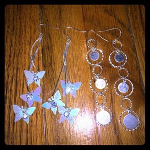 Set of 2 dangle earrings silver, Blue butterfly