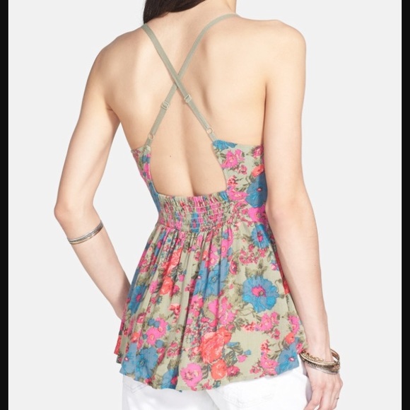 Free people black, blue and purple flower top - Picture 2 of 4