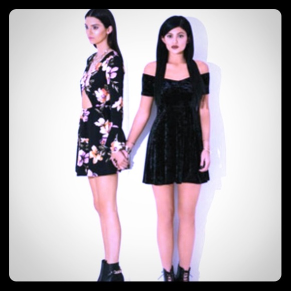 Kendall & Kylie Black Velvet Off Shoulder Dress