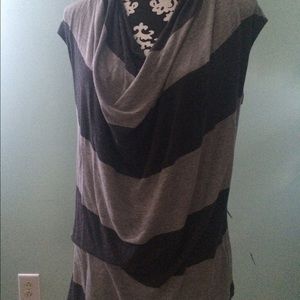 CAbi grey striped drape neck shirt