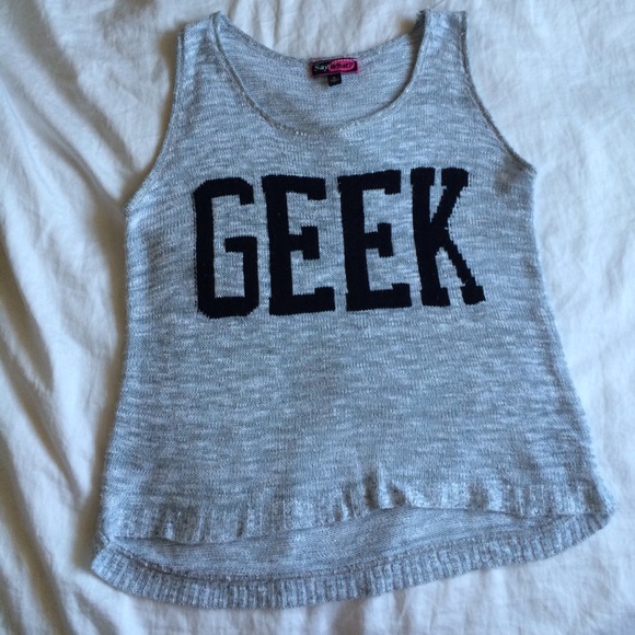 "GEEK" knit high to low tank