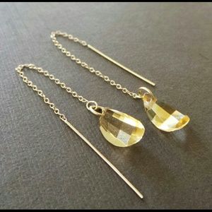 Citrine Petal Gold Theader Long Dangle Earrings
