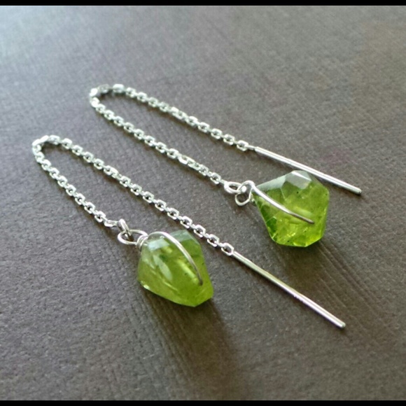 Green Peridot Sterling Threader Long Earrings