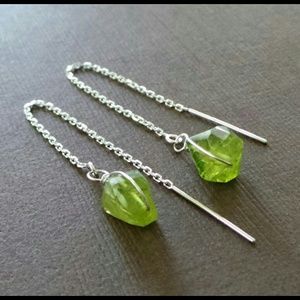 Green Peridot Sterling Threader Long Earrings