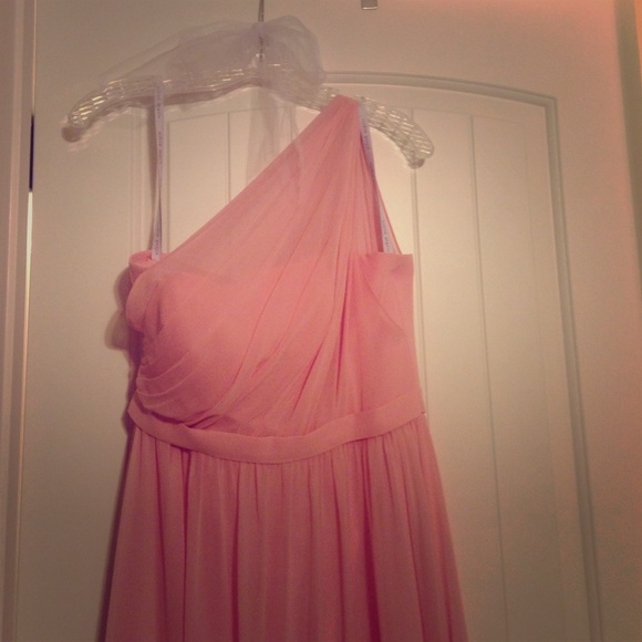 Alfred Angelo one shoulder gown in tea rose.
