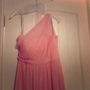 Alfred Angelo one shoulder gown in tea rose.