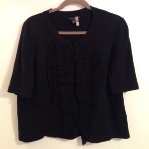 Cropped Black Ruffle Front Cardigan