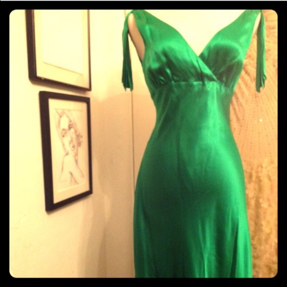 Emerald Silk Bias Cut Evening Dress