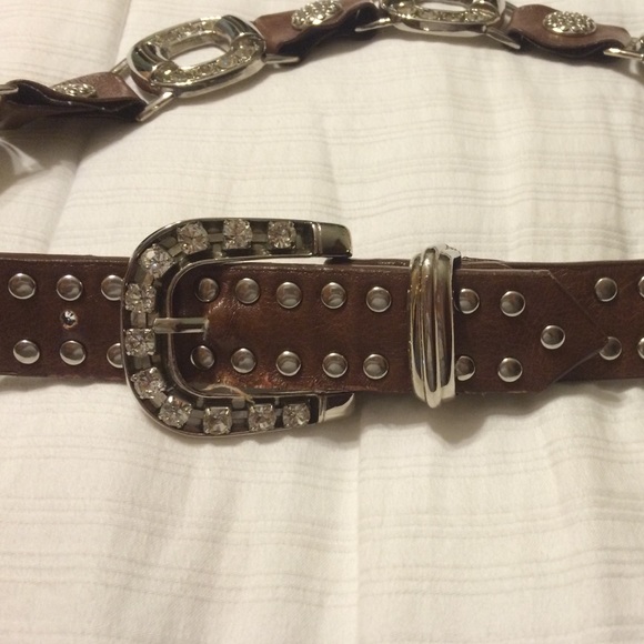 Brown leather rhinestone belt
