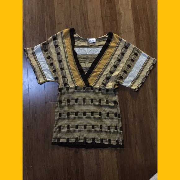 Chesky Tops - Brown & Yellow Knitted Blouse