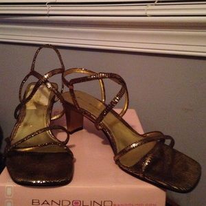 Strappy low heel gold sandals