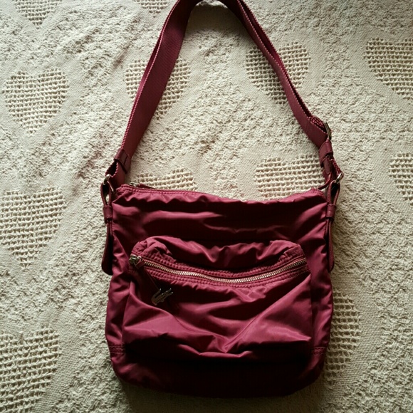 Lacoste mauve nylon bag with adjustable strap