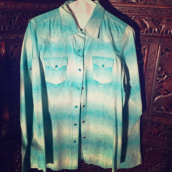 Retro teal western gypsy button down