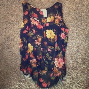 Sheer black floral sleeveless blouse