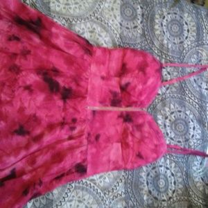 Hot pink zipper front high low dress