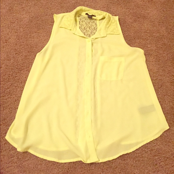 Neon green chiffon button down lace tank