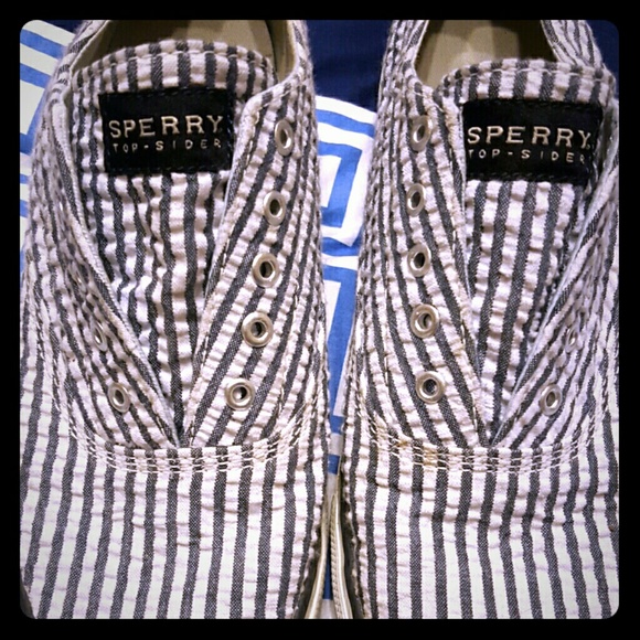 Seersucker Sperry Slip On Shoes
