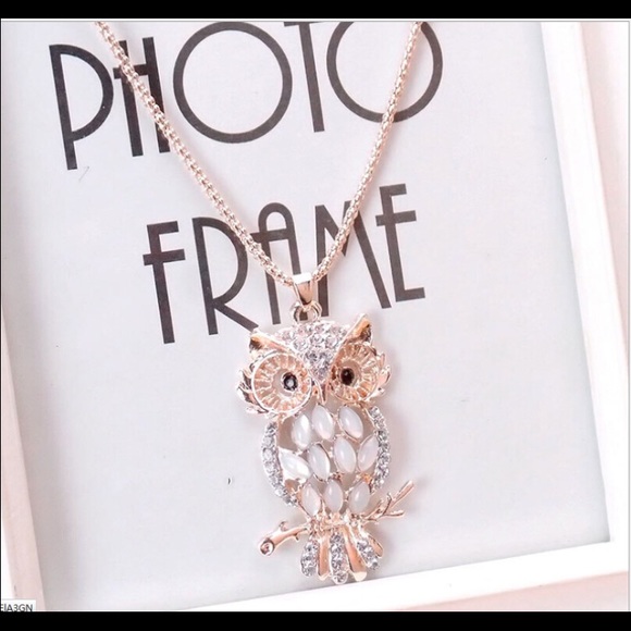 Rose gold owl crystal opal necklace