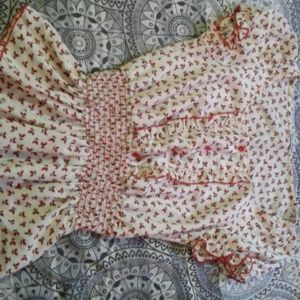 Cream blouse with red flower/strawberry print?