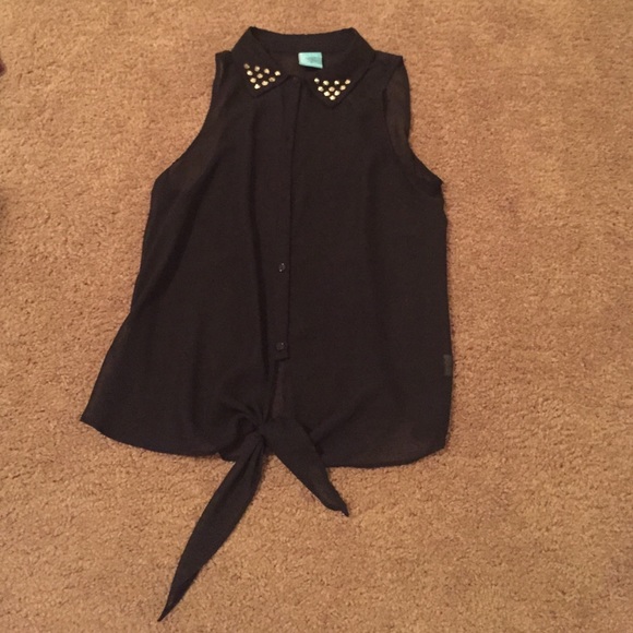 Black studded chiffon button down tank