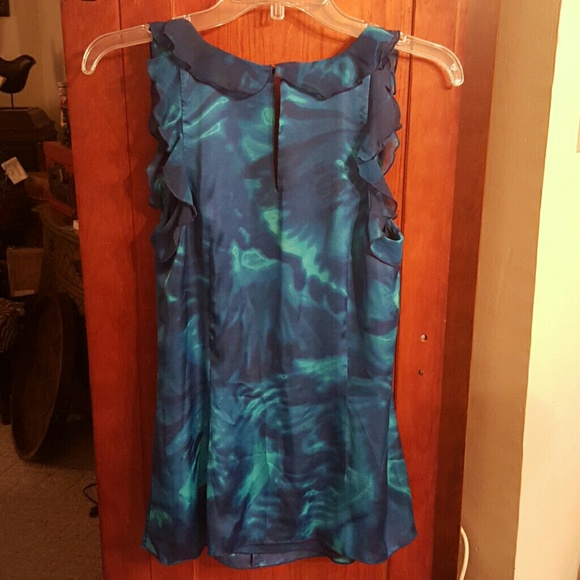Sz small navy/turquoise ruffle top euc - Picture 3 of 3