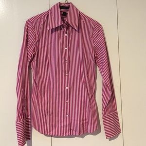 Express pink and white striped button up shirt