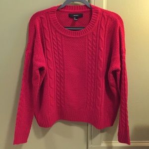 Bright red oversized red knit boyfriend sweater