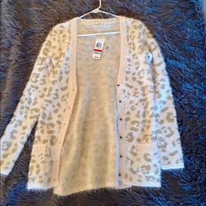 Maison Jules pink leopard cardigan XS NWT!