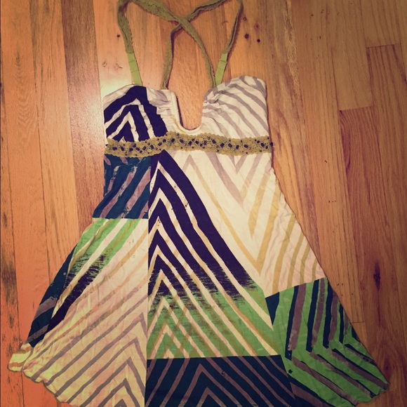 Free People mini skater dress w/ lace and beading