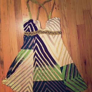 Free People mini skater dress w/ lace and beading