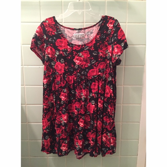 American Apparel red flower print babydoll dress