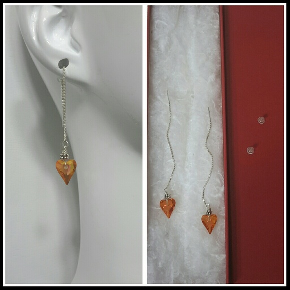 ✨ Swarovski Astral Pink Heart Threader Earrings | Sterling Silver | Lightweight