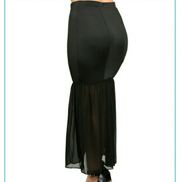 Plus size black high waist sheer long long skirt - Picture 2 of 3