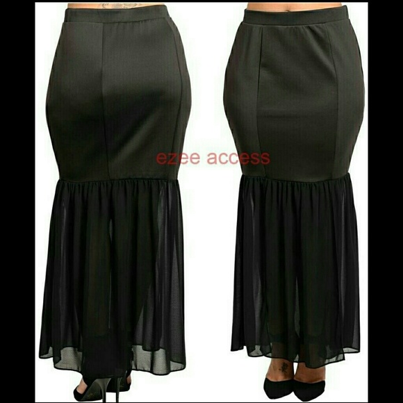 Plus size black high waist sheer long long skirt - Picture 3 of 3