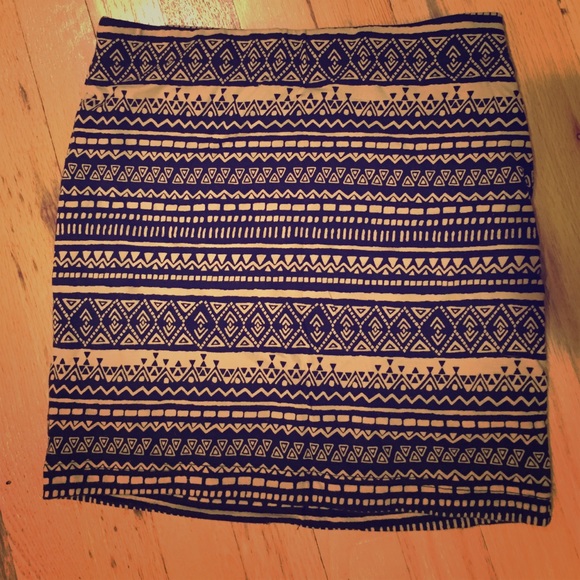 Bodycon black and nude Aztec tribal mini skirt