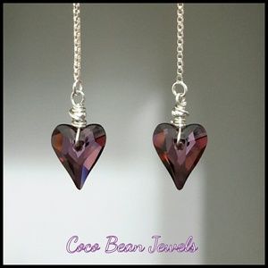 Lilac Shadow, Crystal Heart, Threader Earrings