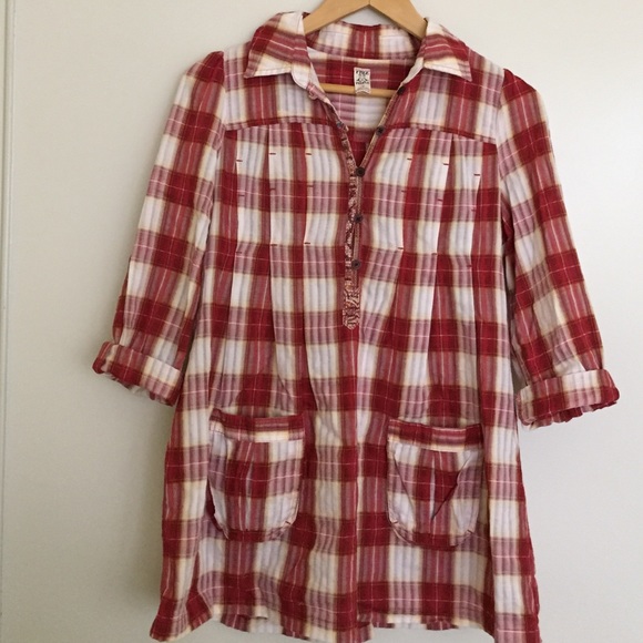 SOLD Free People Plaid Red Tunic Top For Fall - Picture 2 of 4