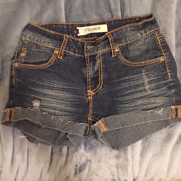 Denim shorts.