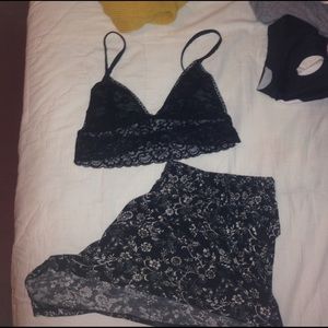 Black bralette & patterned shorts