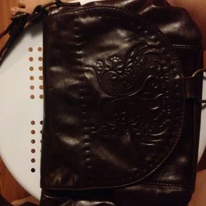 Dark brown faux leather purse w/ owl