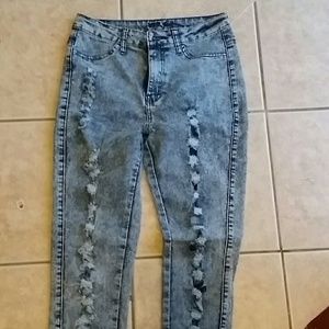 High waisted acid wash jeans