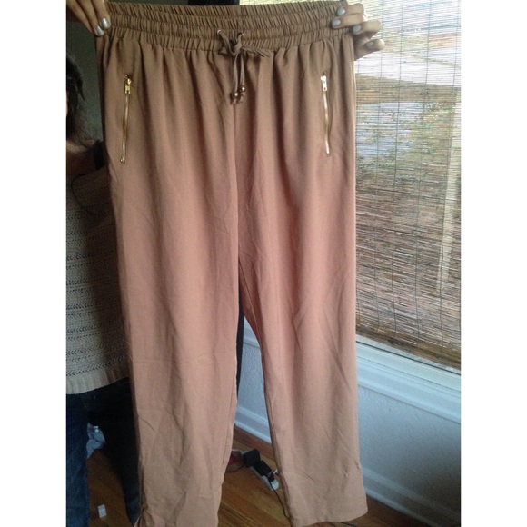 TAN WITH GOLD HARDWARE HAREM PANTS